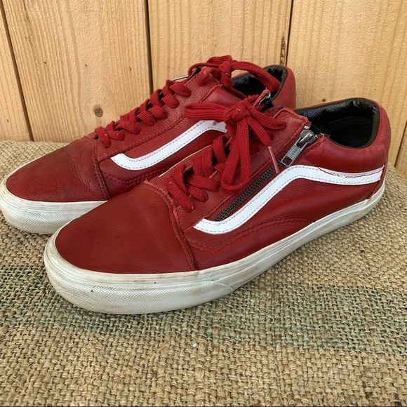 Vans Other - Vans 721499 Low Top Maroon Red Leather Vinyl Size 10 Mens Shoes Skater